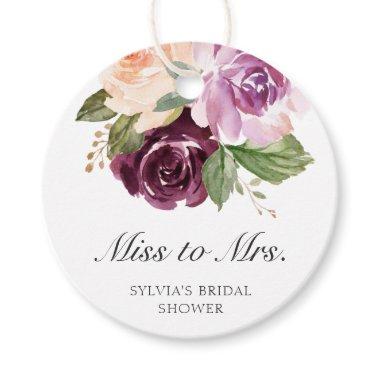 Miss to Mrs Moody Plum Floral Bridal Shower Favor Tags