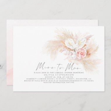 Miss to Mrs Pampas Grass Pink Floral Bridal Shower Invitations