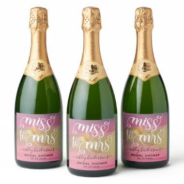 Miss To Mrs Pink And Gold  Sparkling Wine Label