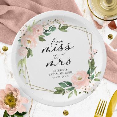 Miss to Mrs Pink Blush Geometric Bridal Shower Paper Plates