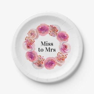 Miss to Mrs Pink Floral Bachelorette Bridal Shower Paper Plates