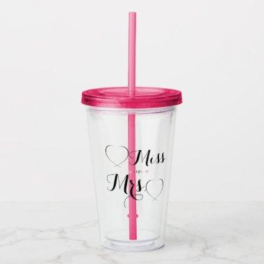 Miss to Mrs Pink Heart Bridal Shower  Acrylic Tumbler