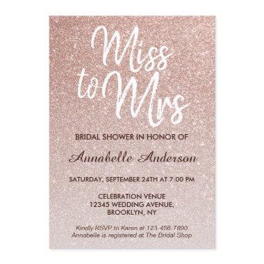 Miss to Mrs Pink Rose Gold Glitter Bridal Shower Invitations