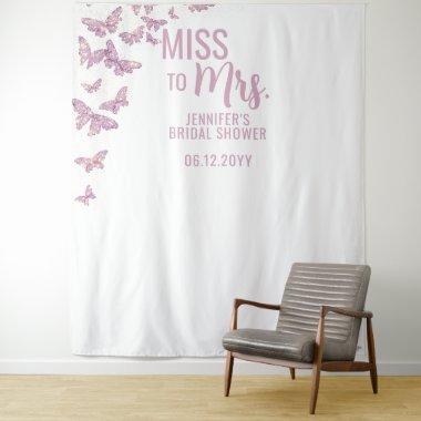 Miss to Mrs Purple Gold Butterfly Bridal Backdrop