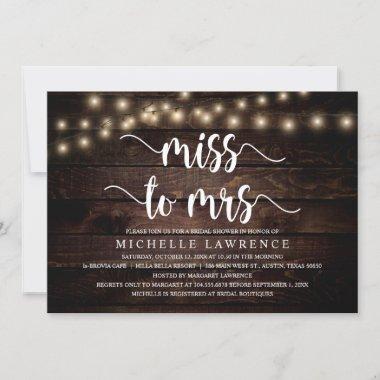 Miss to Mrs, Rustic Bridal Shower Celebration Invitations
