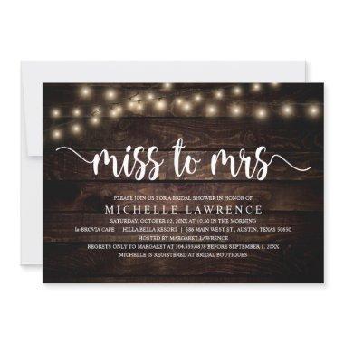 Miss to Mrs, Rustic Bridal Shower Celebration Invitations