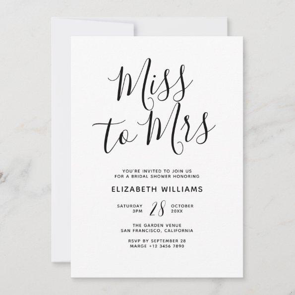 Miss To Mrs Simple Minimalist Bridal Shower Party Invitations
