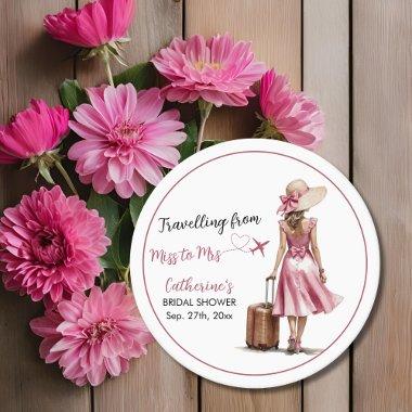 Miss To Mrs Travel Pink Bow Dress  Round Paper Coaster
