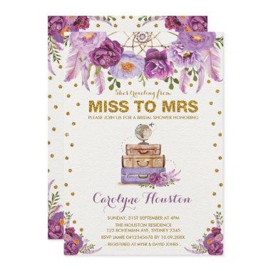 Miss to Mrs Travel Suitcase Purple Bridal Shower Invitations