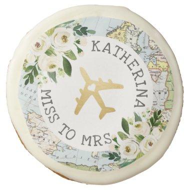 Miss to Mrs Travel Theme Floral Map  Sugar Cookie