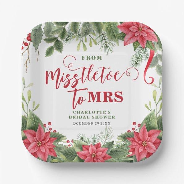 Misstletoe To Mrs Winter Poinsettia  Paper Plates