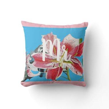 Mister Pink Lily floral Wedding Decor Cushion