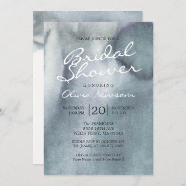 Misty Blue Grey Ocean Watercolor Bridal Shower Invitations