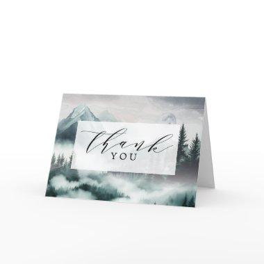 Misty Moonlight Mountain Forest Woods Wedding Thank You