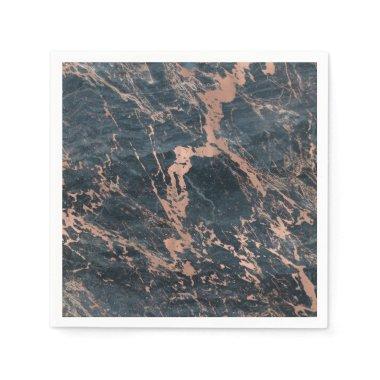 Misty Rustic Blue & Rose Gold Pink Glam Marble Napkins