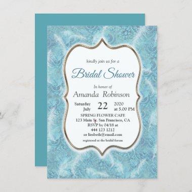 Mix Blue Pattern, Feathers & Gold frame Invitations