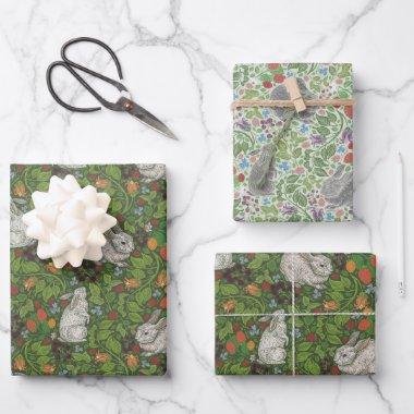 Mixed Victorian Vintage Bunny Rabbit Berry Garden Wrapping Paper Sheets