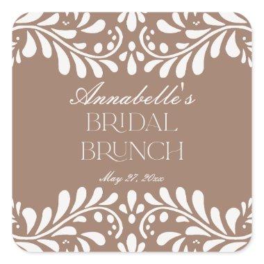 Mocha Brown Talavera Spanish Fiesta Bridal Brunch Square Sticker