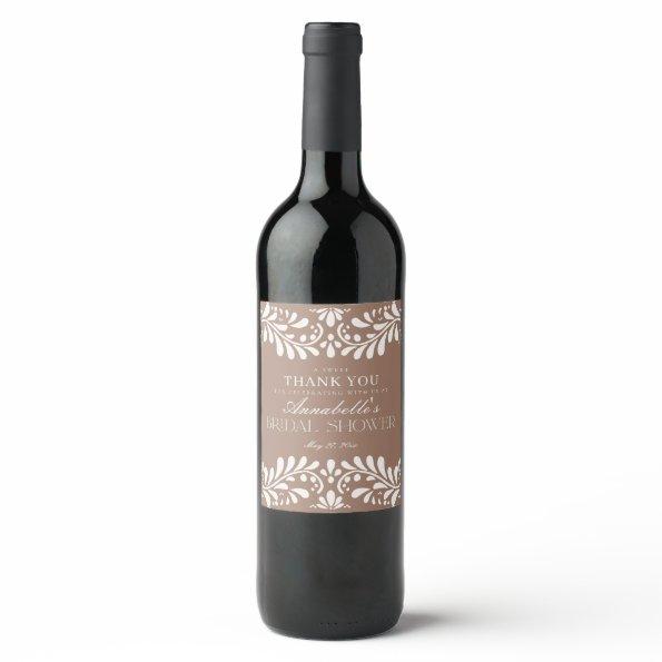 Mocha Brown Talavera Tile Fiesta  Wine Label