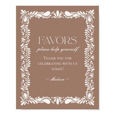 Mocha Brown Talavera Tile Fiesta Favors Sign