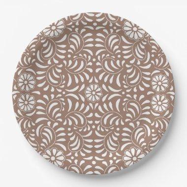 Mocha Brown Talavera Tile Spanish Style Fiesta Paper Plates