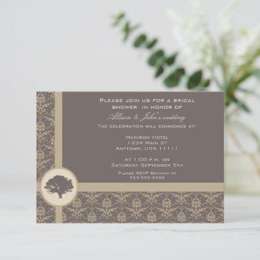 Mocha Damask Oak Bridal Shower Invitations