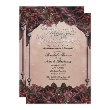 Mocha Rust Brown Roses Elegant Fall Wedding Invitations