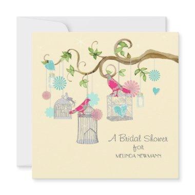 Mod Bird Cage Mason Jar Floral Swirl Tree Branch Invitations