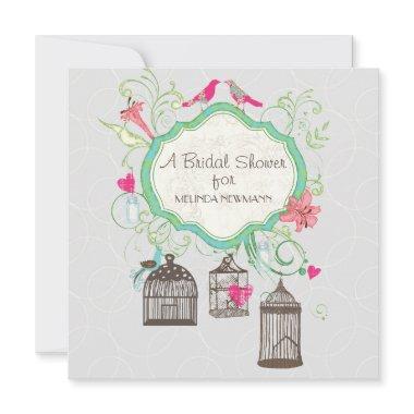 Mod Bird Cage Mason Jar Heart Floral Bridal Shower Invitations