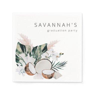 MOD Cocnut Coral & White Floral Name Party Napkins