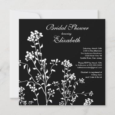 Mod Floral Bridal Shower Invitations Black White