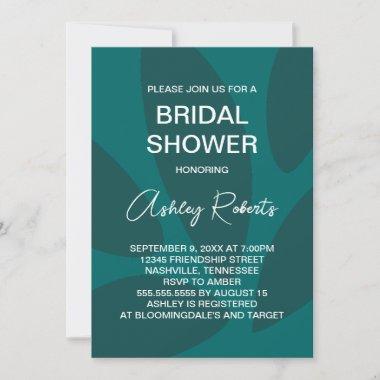 Mod Flower Petals Botanical Teal Bridal Shower Invitations