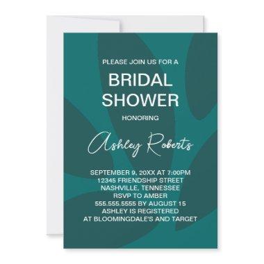 Mod Flower Petals Botanical Teal Bridal Shower Invitations