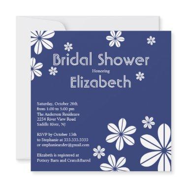 Mod Flowers Bridal Shower Invitations Navy Blue