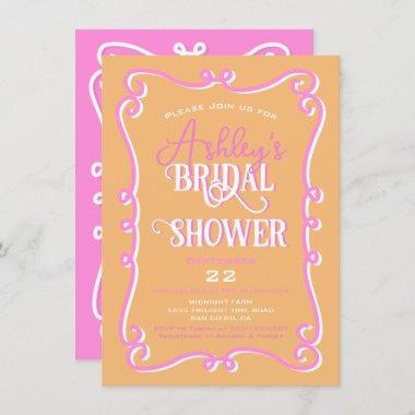 Mod Wavy Doodle Pink Orange Bridal Shower Invitations