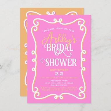 Mod Wavy Doodle Pink Orange Bridal Shower Invitations