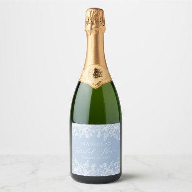 Moder Elegant Dusty Blue Floral Bridal Shower Sparkling Wine Label
