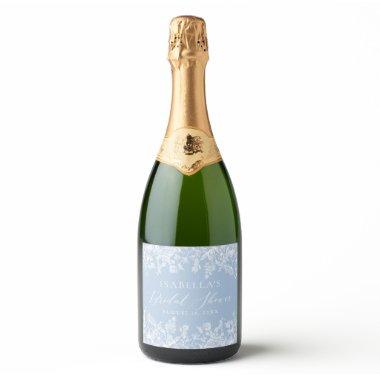 Moder Elegant Dusty Blue Floral  Sparkling Wine Label