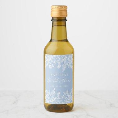 Moder Elegant Dusty Blue Floral Bridal Shower Wine Label