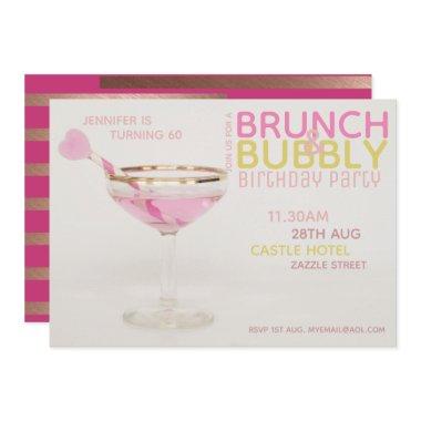 Modern 60th BRUNCH BUBBLY Invitations PINK GOLD