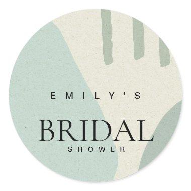 MODERN ABSTRACT AQUA BLUE ARTISTIC BRIDAL SHOWER CLASSIC ROUND STICKER