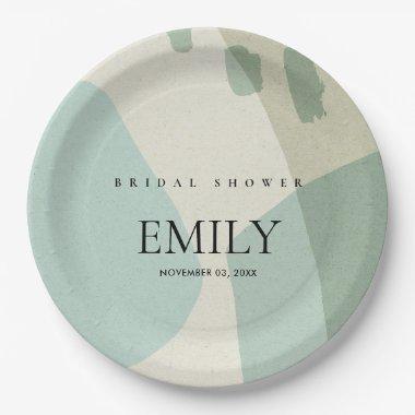 MODERN ABSTRACT AQUA BLUE ARTISTIC BRIDAL SHOWER PAPER PLATES