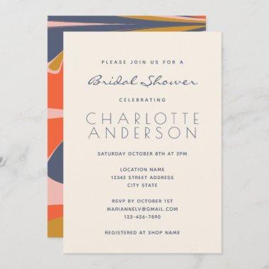 Modern Abstract Art Blue Red Gold Bridal Shower Invitations