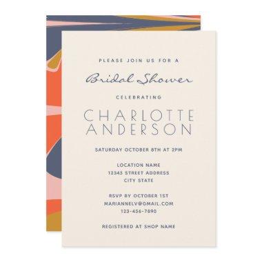 Modern Abstract Art Blue Red Gold Bridal Shower Invitations