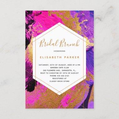 Modern abstract art pink purple gold bridal shower Invitations