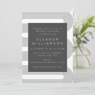 Modern Abstract Black White Lines Bridal Shower Invitations