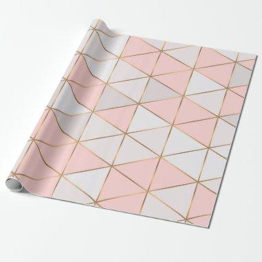 Modern Abstract Geometric Triangles Peach Gold Wrapping Paper
