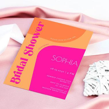 Modern abstract hot pink orange bridal shower Invitations