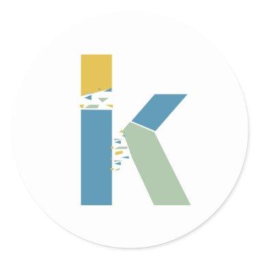 Modern Abstract Letter K Monogram Personalized Classic Round Sticker