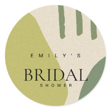 MODERN ABSTRACT LIME GREEN ARTISTIC BRIDAL SHOWER CLASSIC ROUND STICKER